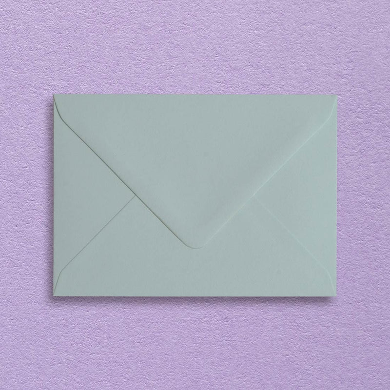 the powder green C6 envelopes are a substantial 135gsm with a diamond flap and are sold in a branded Pemberly Fox box.