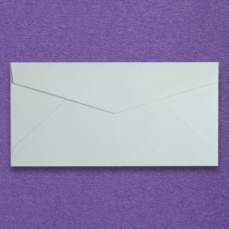 the powder green dl envelopes are a substantial 135gsm with a diamond flap and are sold in a branded Pemberly Fox box.