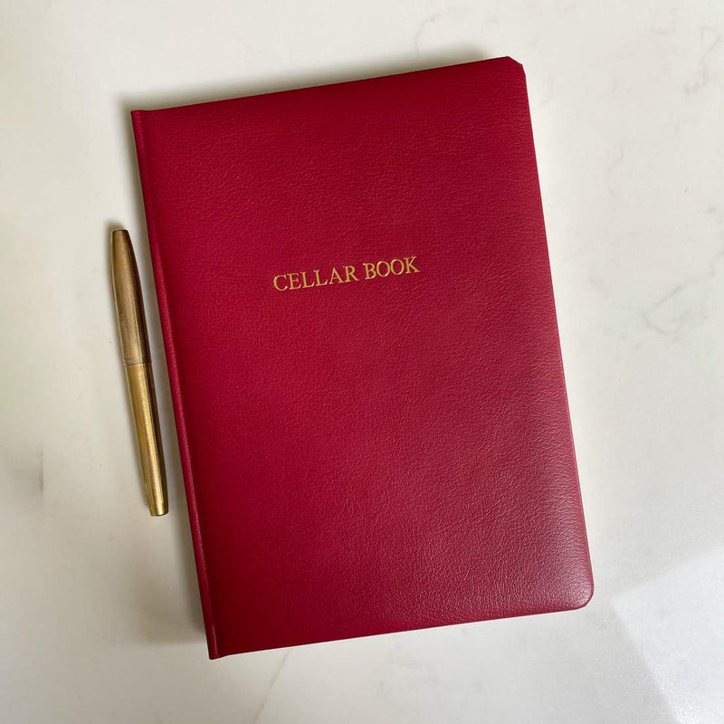 Pemberly Fox's red leather cellar books can be personalised with gold embossing on the front cover 
