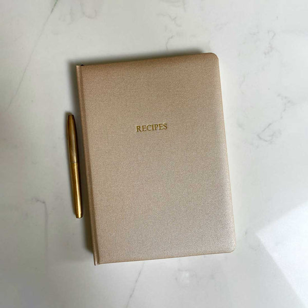 Pemberly Fox's rose gold recipe books can be personalised on the cover