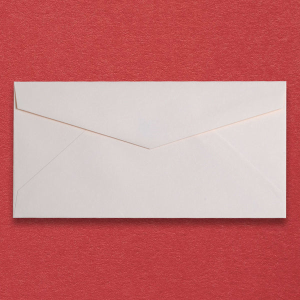 the rose white dl envelopes are a substantial 135gsm with a diamond flap and are sold in a branded Pemberly Fox box.