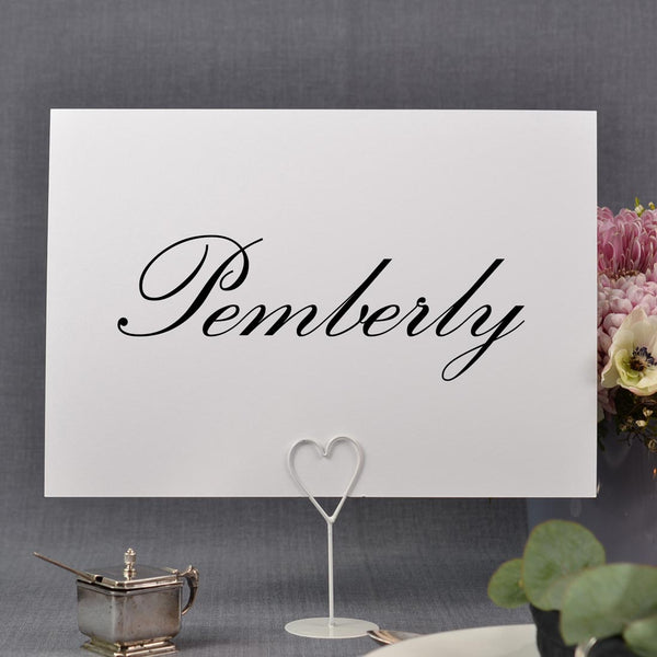 The Tilney wedding table name cards print on off-white 350gsm card sized A4