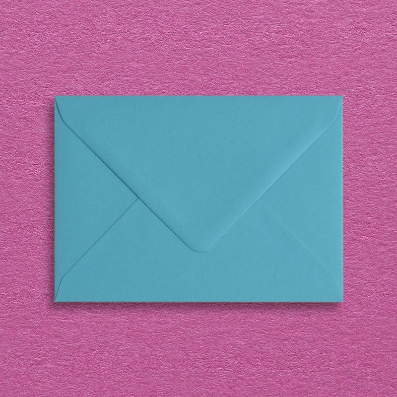 Our turquoise C6 envelopes are a beautiful shade of light blue and come with diamond flaps